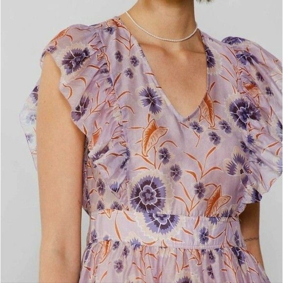 Anthropologie Current Air Floral Tiered Ruffle Mini Dress Womens M Fairy Boho - Picture 2 of 16